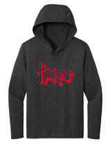 Women's Nebraska Huskers Long Sleeve Hooded Tee Shirt - Red Script Huskers Outline