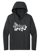 Women's Nebraska Huskers Long Sleeve Hooded Tee Shirt - White Script Huskers Outline