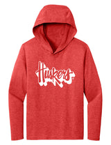 Women's Nebraska Huskers Long Sleeve Hooded Tee Shirt - White Script Huskers Outline