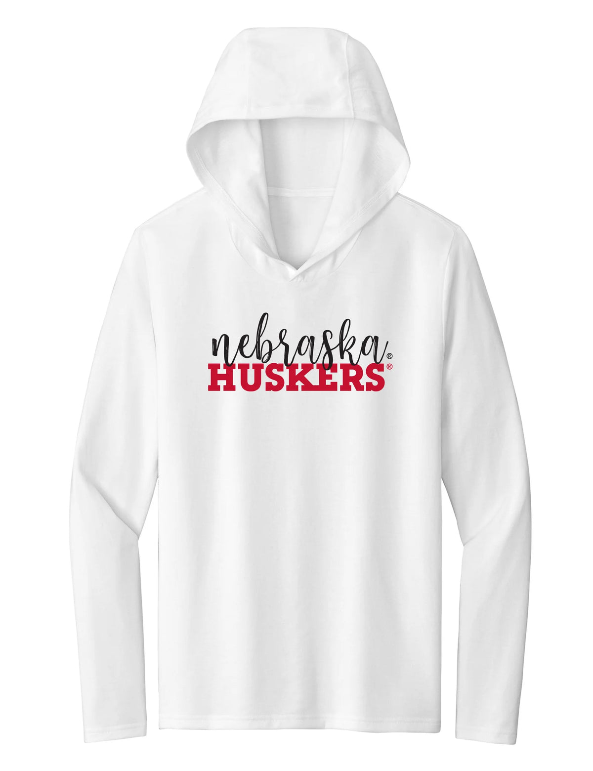 Women's Nebraska Huskers Long Sleeve Hooded Tee Shirt - Script Nebraska Block Huskers