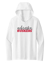 Women's Nebraska Huskers Long Sleeve Hooded Tee Shirt - Script Nebraska Block Huskers