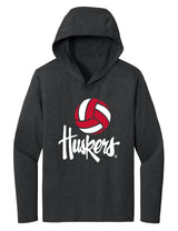Women's Nebraska Husker Tee Shirt Long Sleeve Hooded - Volleyball Legacy Script Huskers