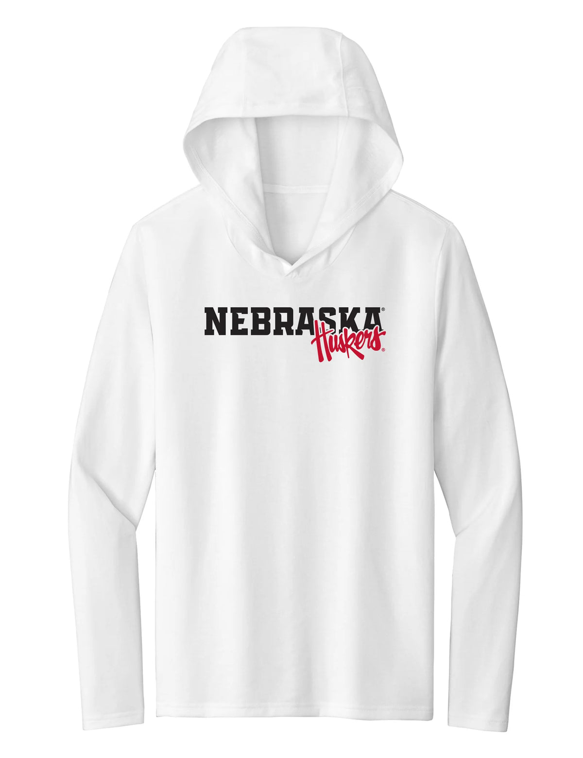 Women's Nebraska Huskers Long Sleeve Hooded Tee Shirt - Script Huskers Overlap Nebraska