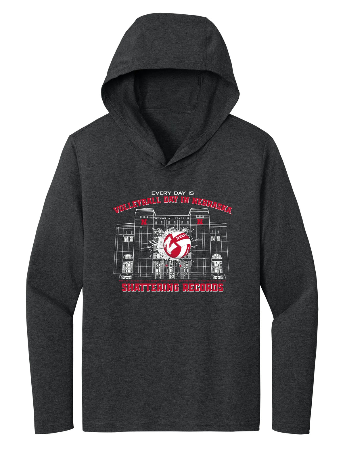 Women's Nebraska Huskers Long Sleeve Hooded Tee Shirt - Volleyball Day in Nebraska