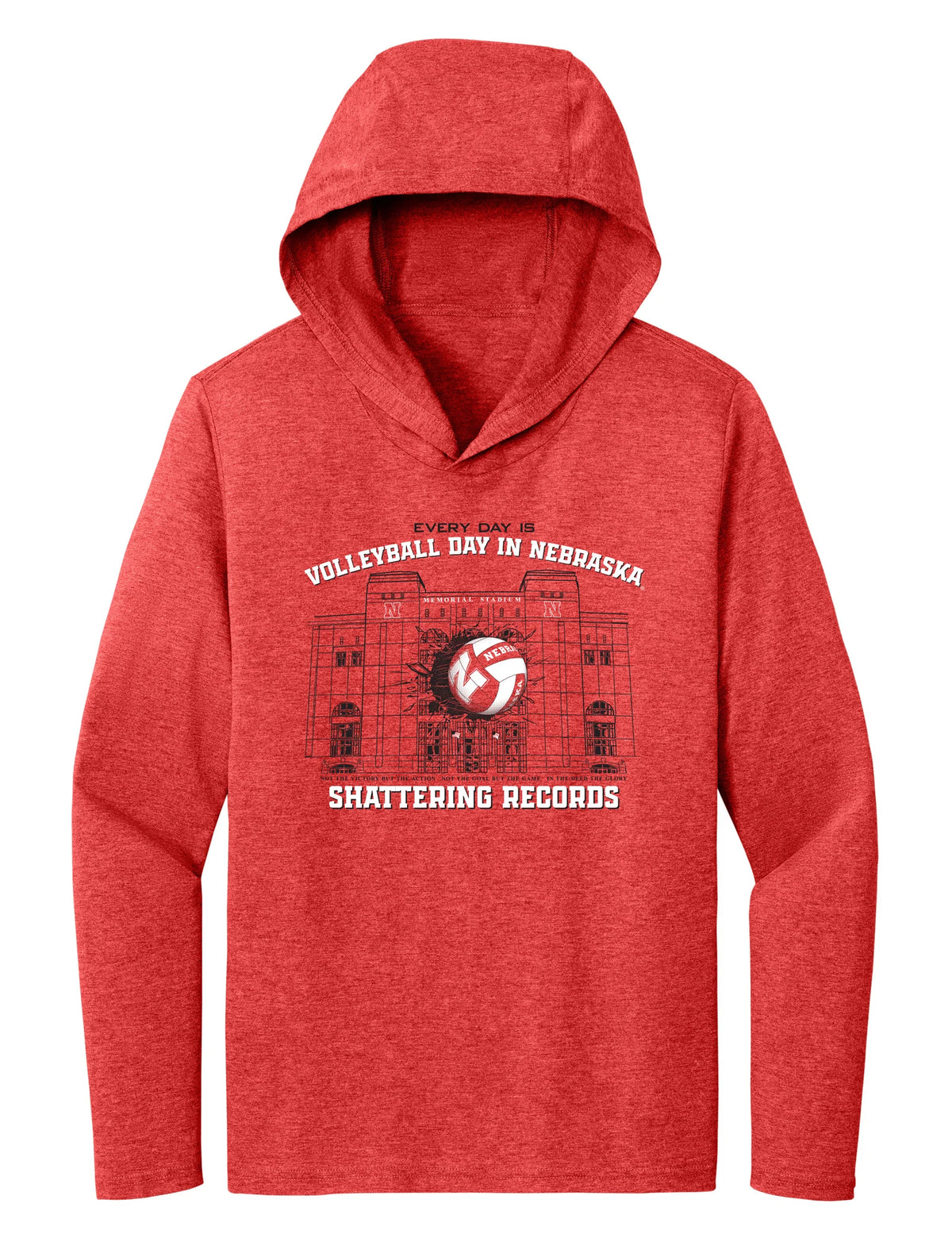 Women's Nebraska Huskers Long Sleeve Hooded Tee Shirt - Volleyball Day in Nebraska