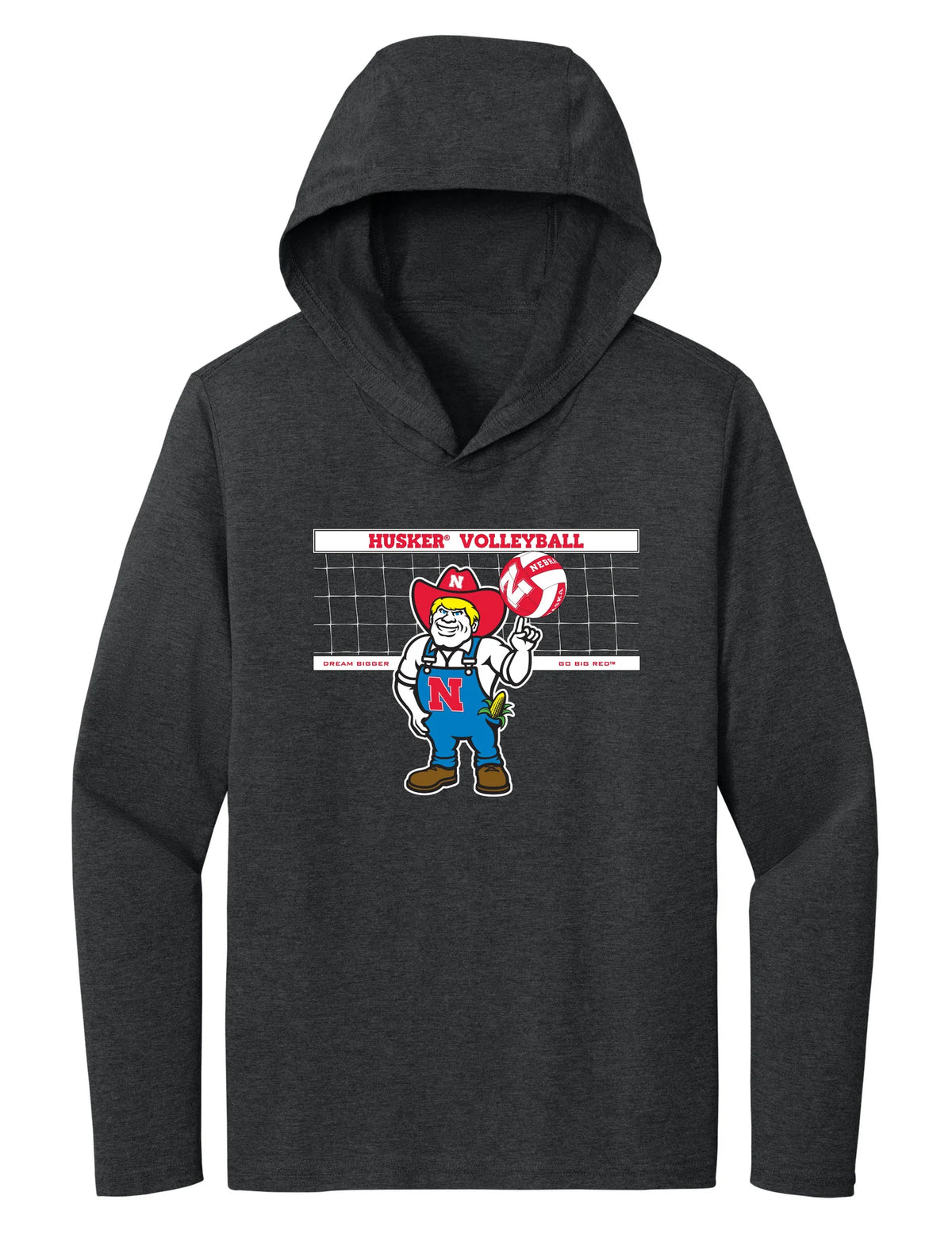 Women's Nebraska Huskers Long Sleeve Hooded Tee Shirt - Nebraska Volleyball with Herbie Husker