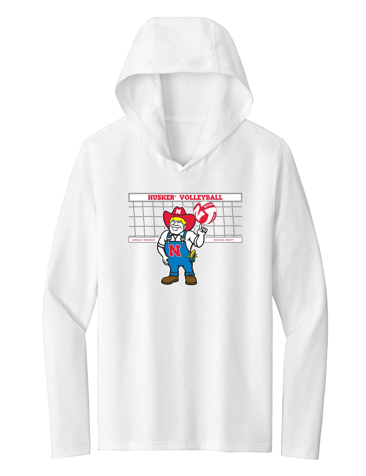 Women's Nebraska Huskers Long Sleeve Hooded Tee Shirt - Nebraska Volleyball with Herbie Husker