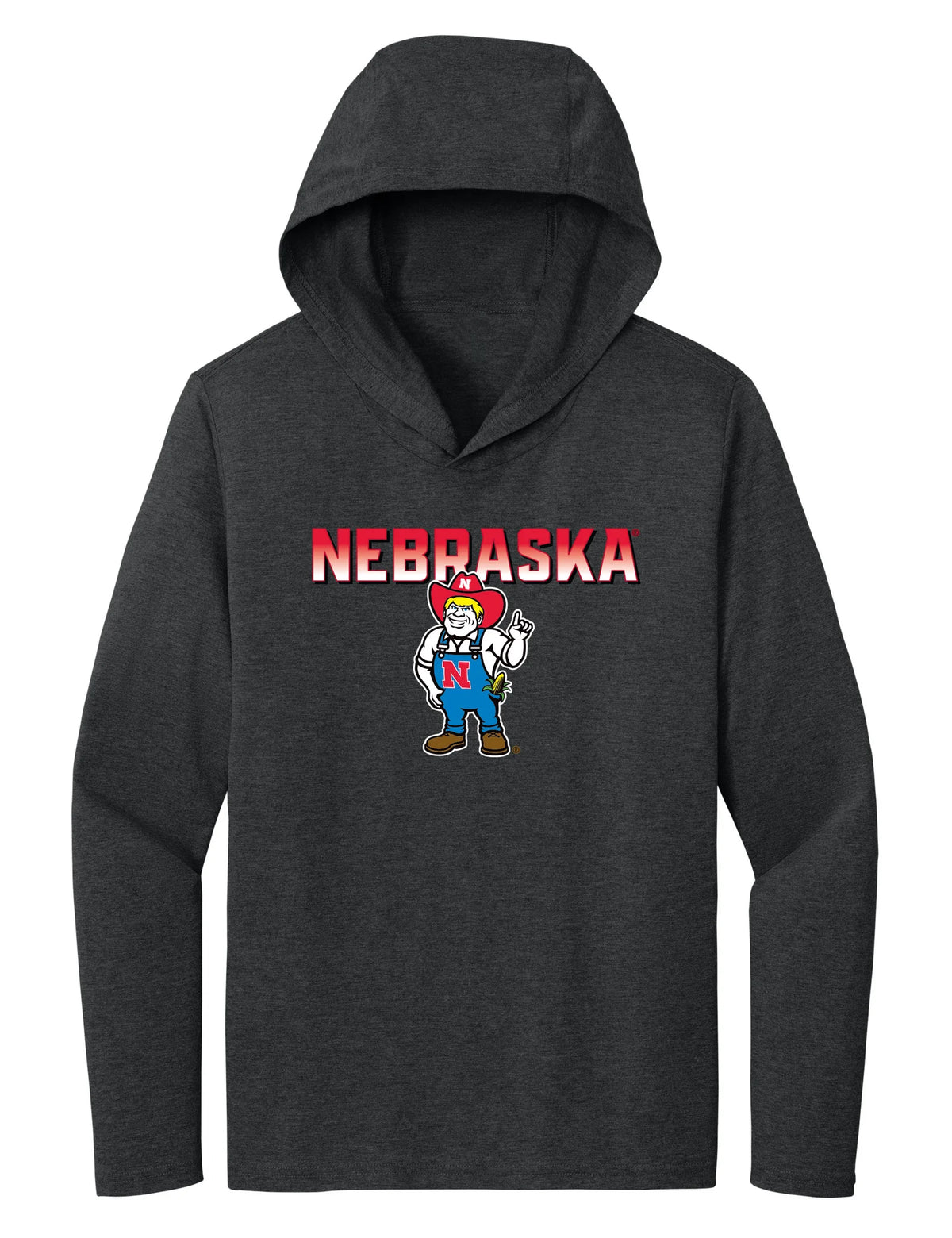 Women's Nebraska Huskers Long Sleeve Hooded Tee Shirt - Full Color Nebraska Fade with Herbie Husker