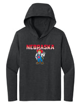 Women's Nebraska Huskers Long Sleeve Hooded Tee Shirt - Full Color Nebraska Fade with Herbie Husker