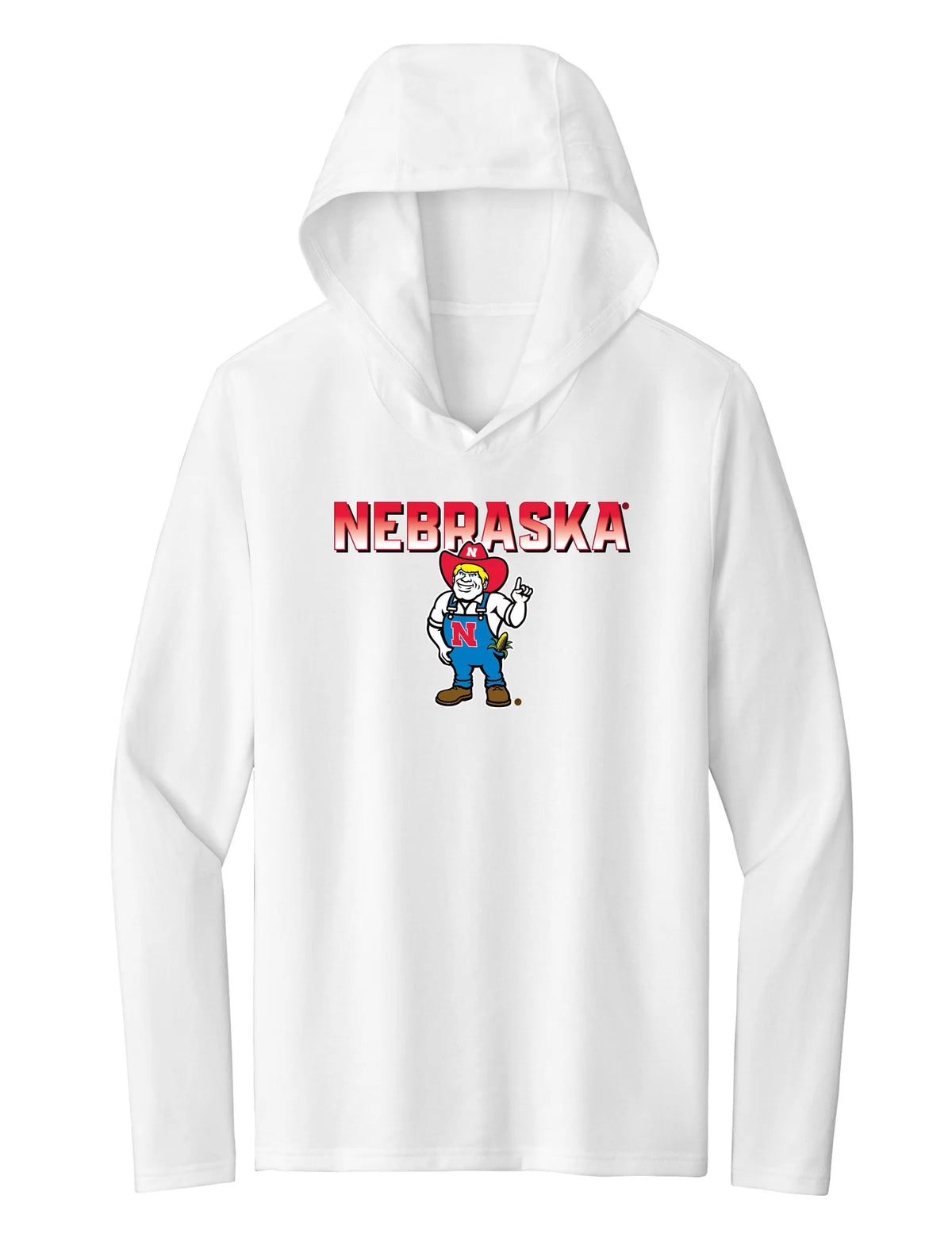Women's Nebraska Huskers Long Sleeve Hooded Tee Shirt - Full Color Nebraska Fade with Herbie Husker