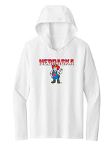 Women's Nebraska Huskers Long Sleeve Hooded Tee Shirt - Full Color Nebraska Fade with Herbie Husker