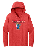 Women's Nebraska Huskers Long Sleeve Hooded Tee Shirt - Full Color Nebraska Fade with Herbie Husker