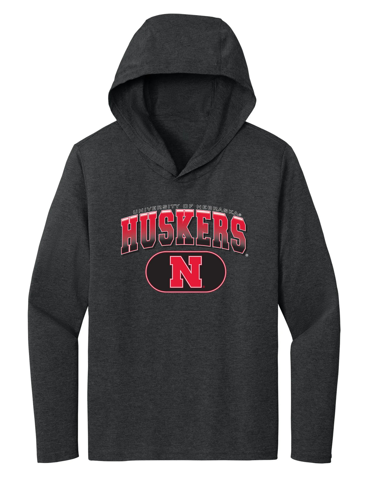 Women's Nebraska Huskers Long Sleeve Hooded Tee Shirt - Full Color Huskers Fade with Block N