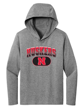 Women's Nebraska Huskers Long Sleeve Hooded Tee Shirt - Full Color Huskers Fade with Block N