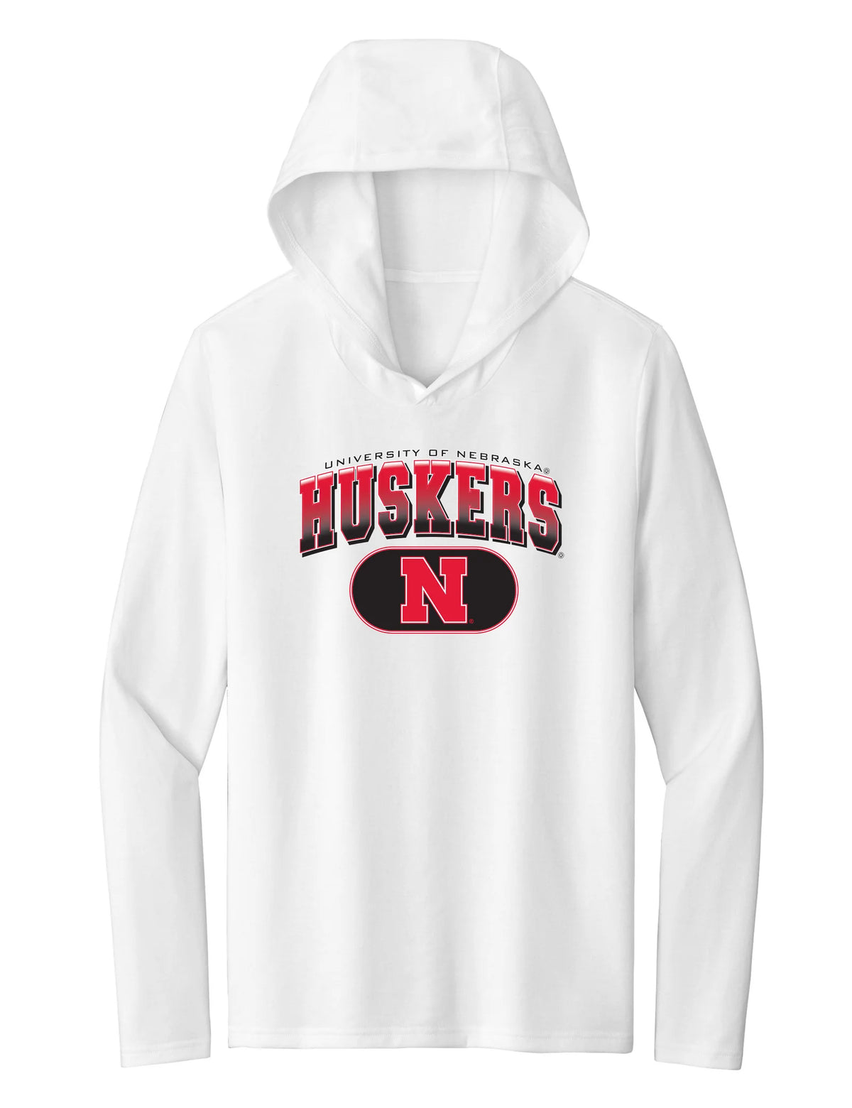 Women's Nebraska Huskers Long Sleeve Hooded Tee Shirt - Full Color Huskers Fade with Block N