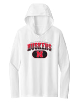 Women's Nebraska Huskers Long Sleeve Hooded Tee Shirt - Full Color Huskers Fade with Block N