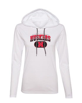 Women's Nebraska Huskers Long Sleeve Hooded Tee Shirt - Full Color Huskers Fade with Block N