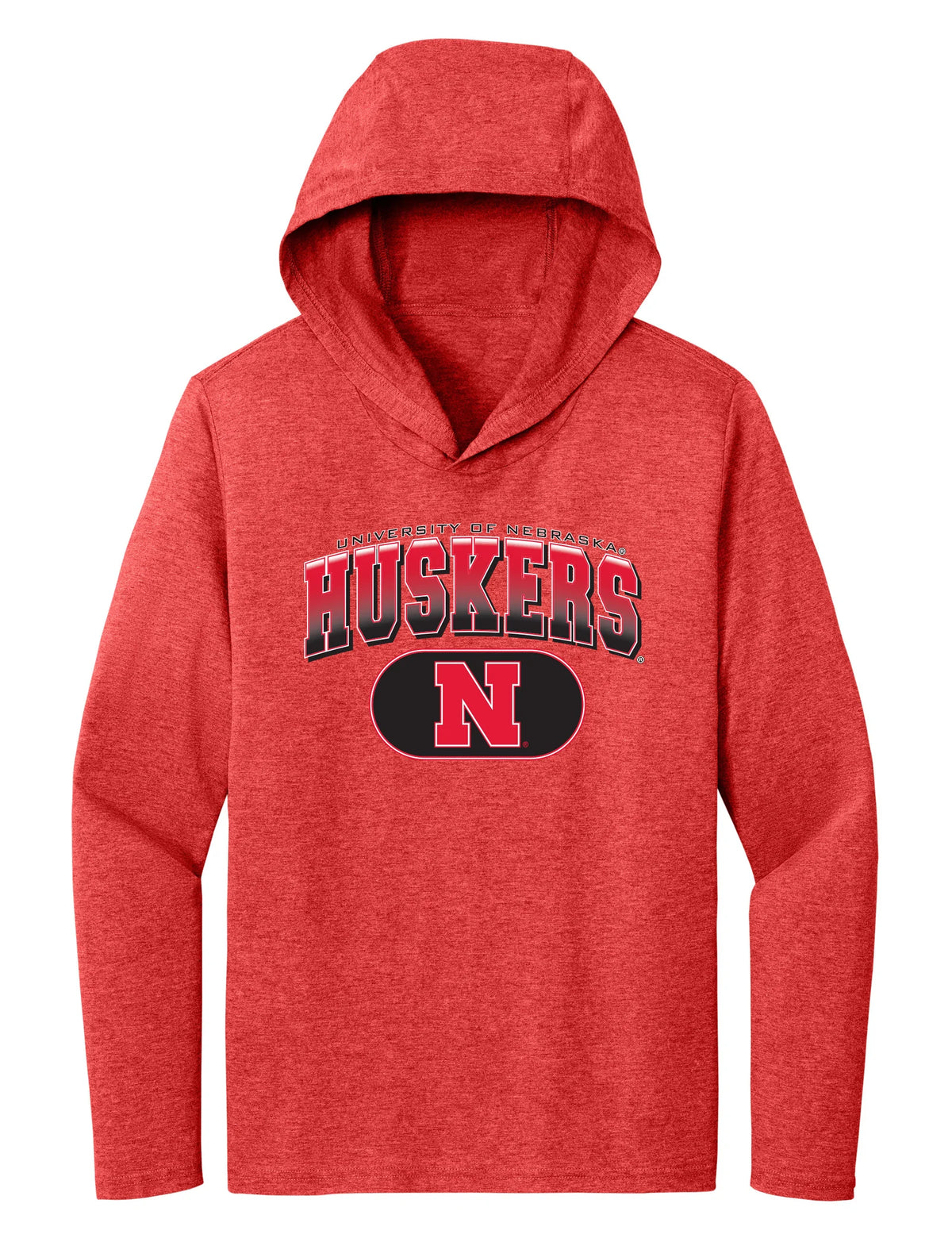 Women's Nebraska Huskers Long Sleeve Hooded Tee Shirt - Full Color Huskers Fade with Block N