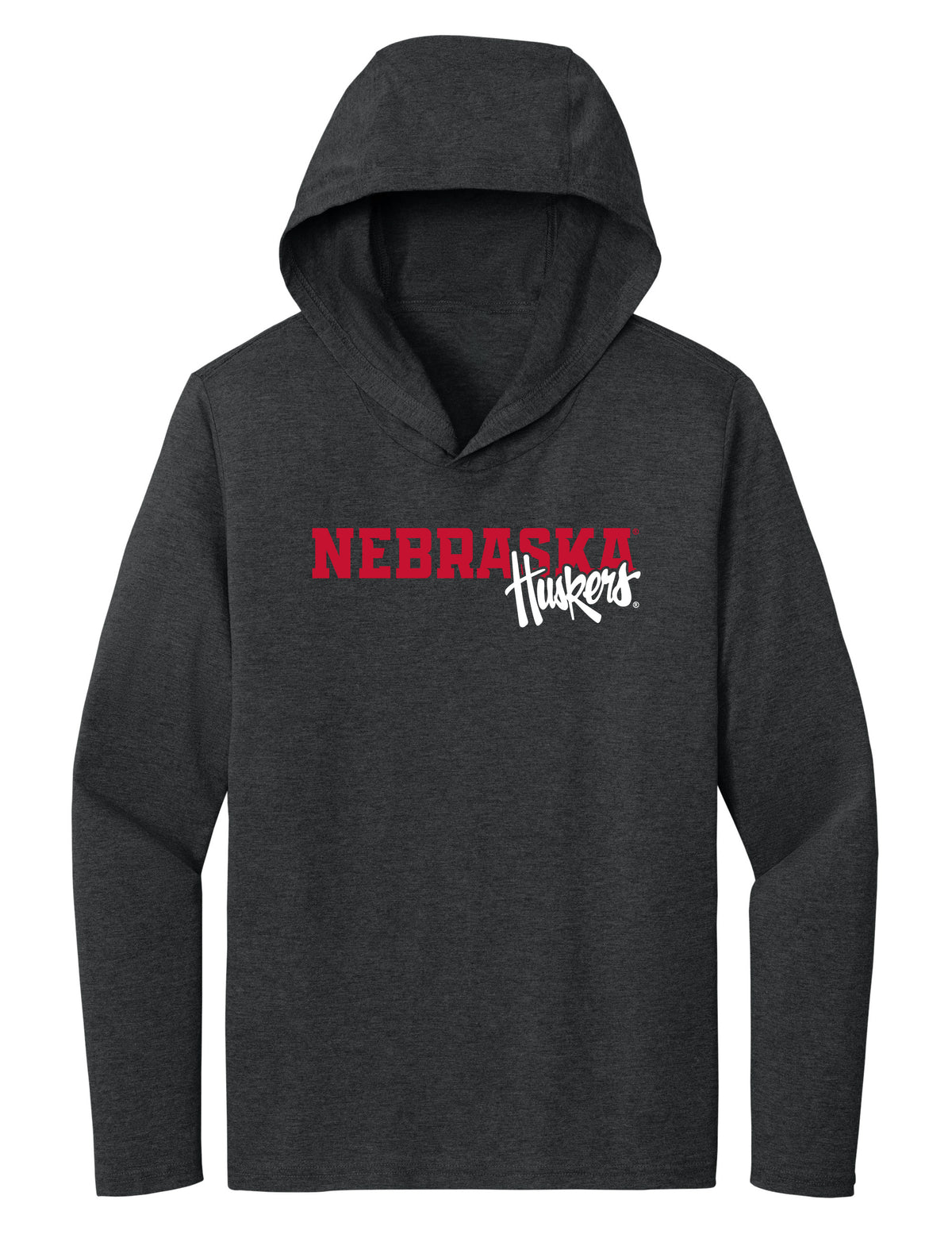 Women's Nebraska Huskers Long Sleeve Hooded Tee Shirt - Script Huskers Overlap Nebraska