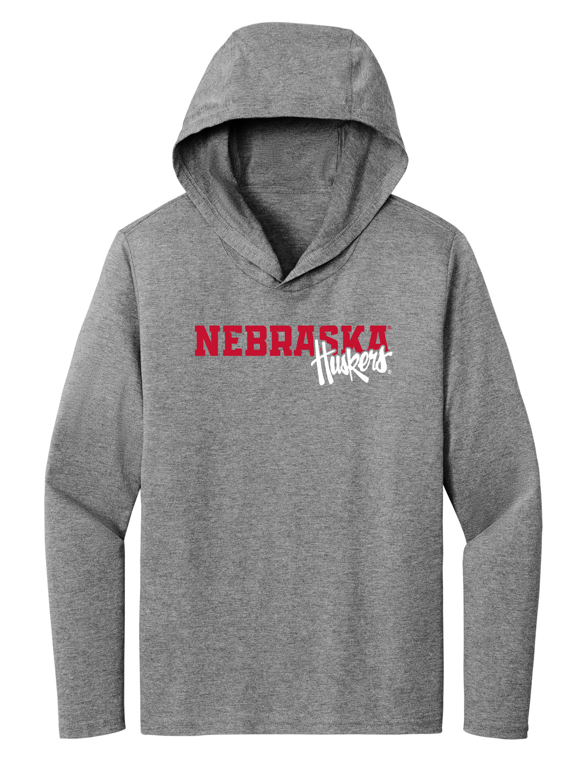Women's Nebraska Huskers Long Sleeve Hooded Tee Shirt - Script Huskers Overlap Nebraska