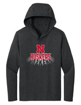 Women's Nebraska Huskers Long Sleeve Hooded Tee Shirt - 3D Huskers Spotlight Shadow