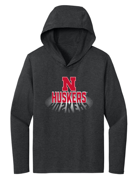 Women's Nebraska Huskers Long Sleeve Hooded Tee Shirt - 3D Huskers Spotlight Shadow