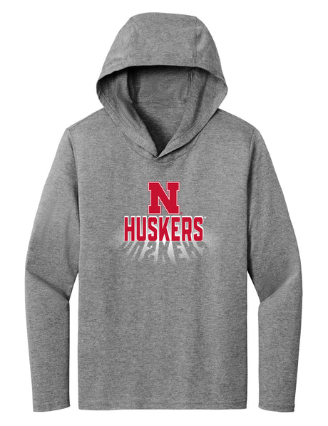 Women's Nebraska Huskers Long Sleeve Hooded Tee Shirt - 3D Huskers Spotlight Shadow