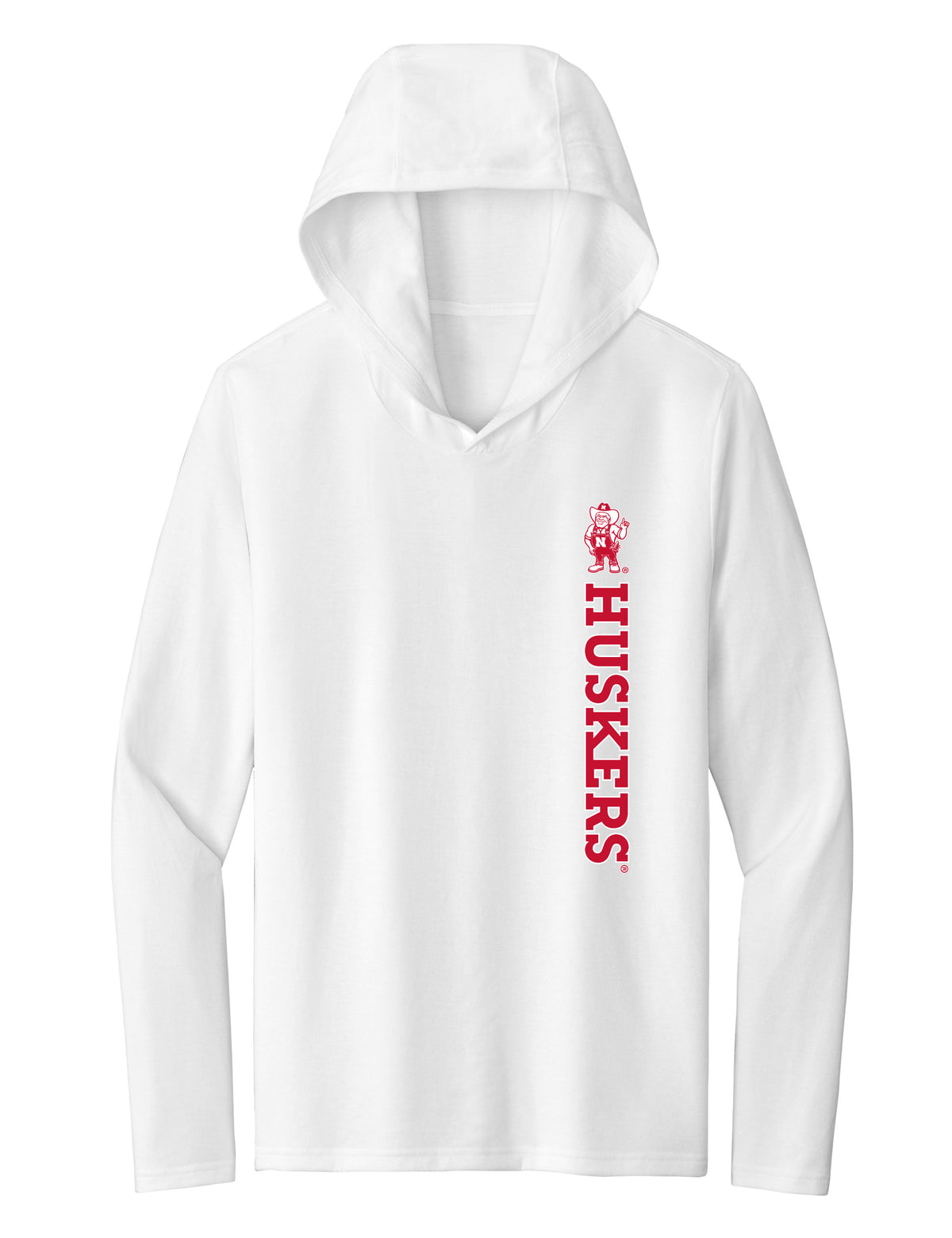 Women's Nebraska Huskers Long Sleeve Hooded Tee Shirt - Vertical Huskers Herbie Husker