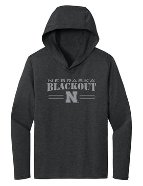 Women's Nebraska Huskers Long Sleeve Hooded Tee Shirt - Nebraska Blackout Block N