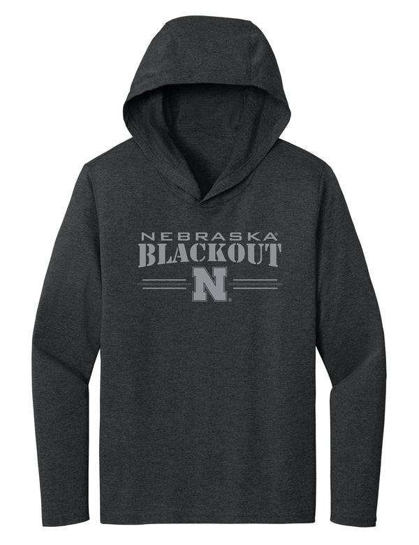 Women's Nebraska Huskers Long Sleeve Hooded Tee Shirt - Nebraska Blackout Block N