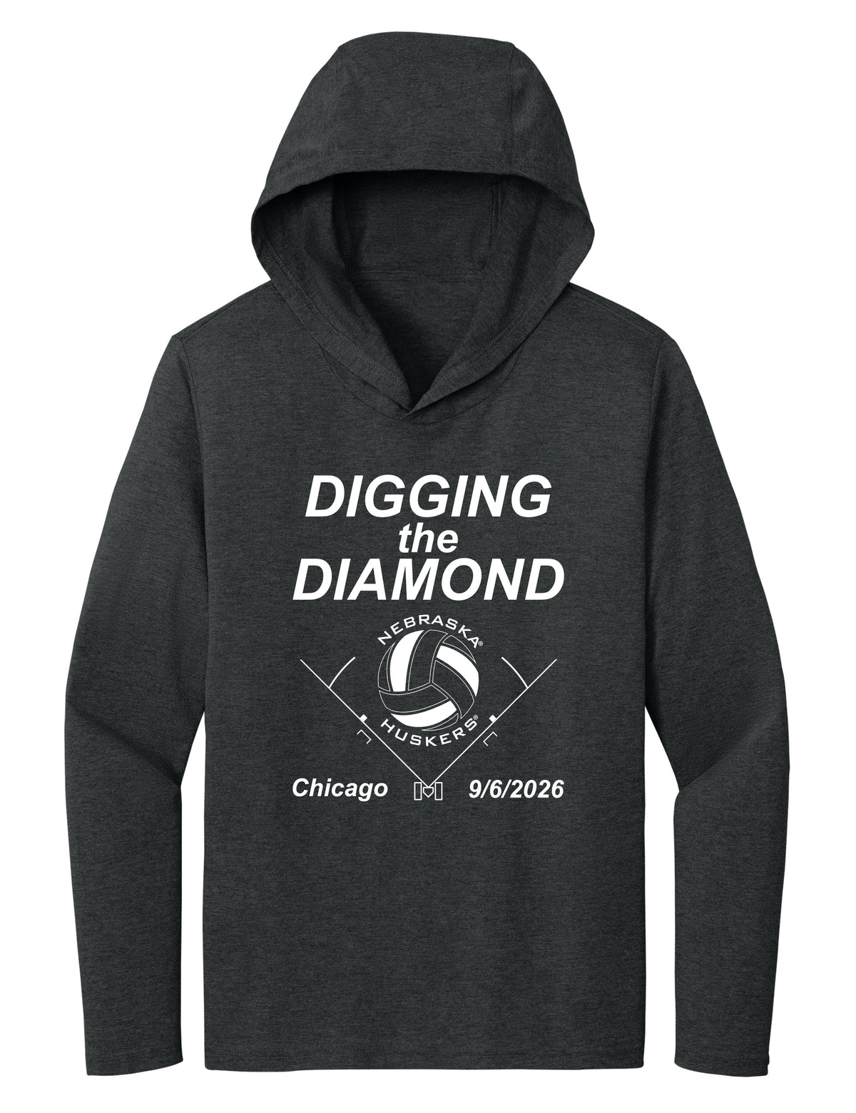 Women's Nebraska Huskers Long Sleeve Hooded Tee Shirt - Nebraska Volleyball Digging the Diamond