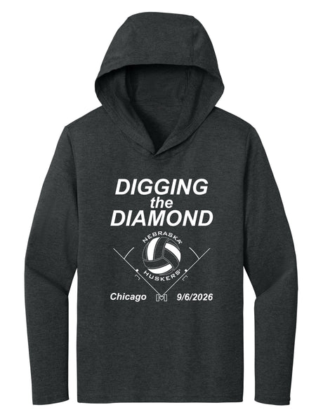Women's Nebraska Huskers Long Sleeve Hooded Tee Shirt - Nebraska Volleyball Digging the Diamond
