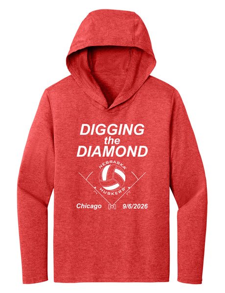 Women's Nebraska Huskers Long Sleeve Hooded Tee Shirt - Nebraska Volleyball Digging the Diamond