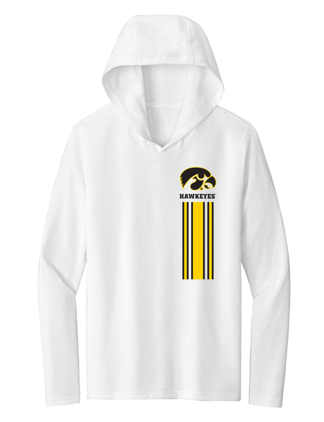 Women's Iowa Hawkeyes Long Sleeve Hooded Tee Shirt - Vert Stripe with Tigerhawk