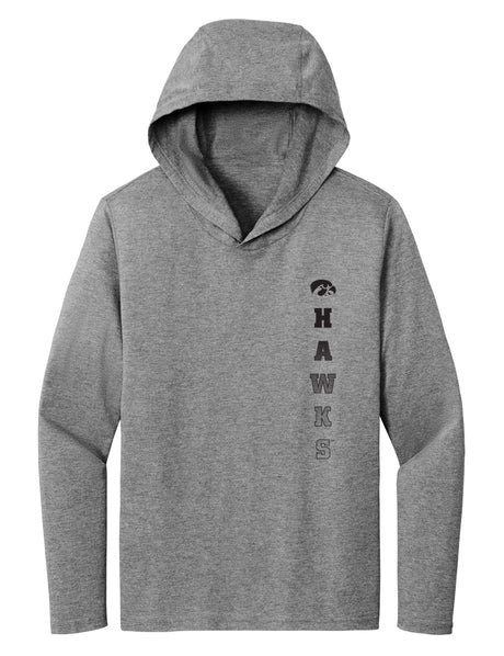 Women's Iowa Hawkeyes Long Sleeve Hooded Tee Shirt - Vert Hawks Fade with Tigerhawk