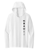 Women's Iowa Hawkeyes Long Sleeve Hooded Tee Shirt - Vert Hawks Fade with Tigerhawk