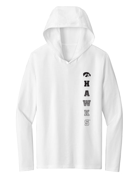 Women's Iowa Hawkeyes Long Sleeve Hooded Tee Shirt - Vert Hawks Fade with Tigerhawk