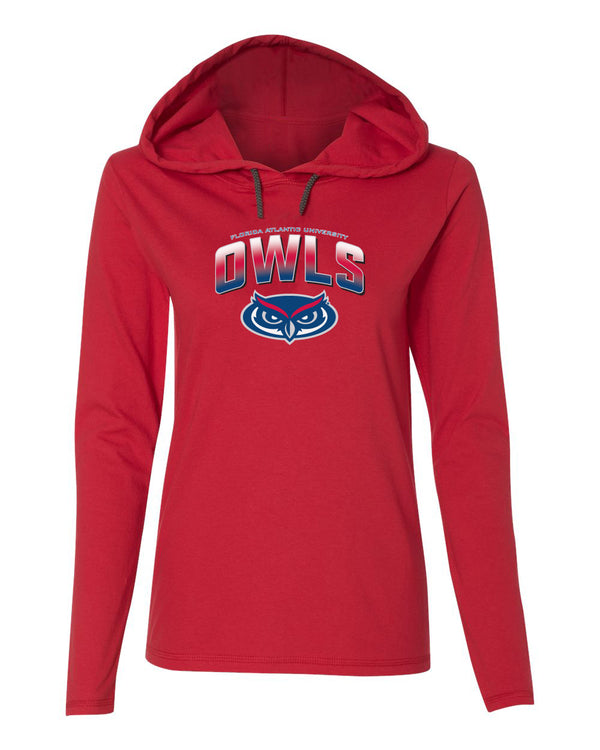 Women's Florida Atlantic Owls Long Sleeve Hooded Tee Shirt - FAU Full Color OWLS Fade