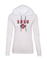 Women's San Diego State Aztecs Long Sleeve Hooded Tee Shirt - SDSU Full Color Fade Aztecs Logo