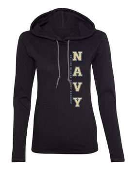 Women's Navy Midshipmen Long Sleeve Hooded Tee Shirt - USNA Vertical Navy