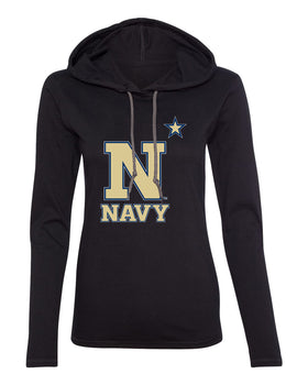 Women's Navy Midshipmen Long Sleeve Hooded Tee Shirt - US Naval Academy Star Logo