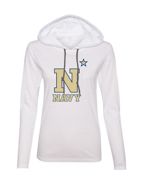 Women's Navy Midshipmen Long Sleeve Hooded Tee Shirt - US Naval Academy Star Logo