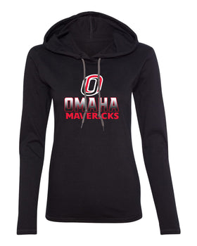 Women's Omaha Mavericks Long Sleeve Hooded Tee Shirt - Full Color Fade Omaha