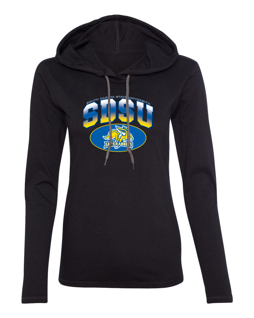 Women's South Dakota State Jackrabbits Long Sleeve Hooded Tee Shirt - SDSU Full Color Fade Plus Primary Logo
