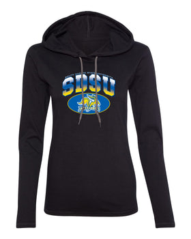 Women's South Dakota State Jackrabbits Long Sleeve Hooded Tee Shirt - SDSU Full Color Fade Plus Primary Logo