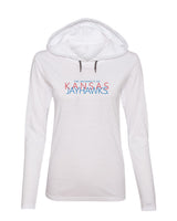 Women's Kansas Jayhawks Long Sleeve Hooded Tee Shirt - Overlapping University of Kansas Jayhawks
