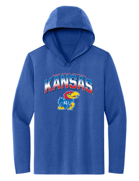 Women's Kansas Jayhawks Long Sleeve Hooded Tee Shirt - Full Color Fade Kansas Logo