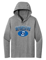 Women's Creighton Bluejays Long Sleeve Hooded Tee Shirt - Full Color Fade Primary Logo Oval