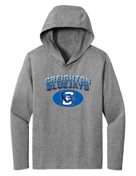 Women's Creighton Bluejays Long Sleeve Hooded Tee Shirt - Full Color Fade Primary Logo Oval