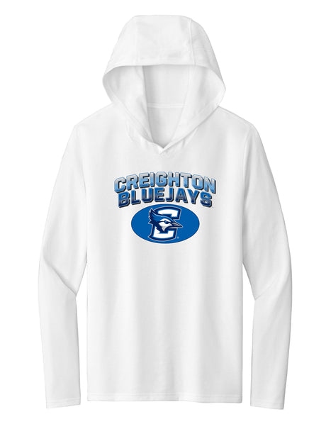 Women's Creighton Bluejays Long Sleeve Hooded Tee Shirt - Full Color Fade Primary Logo Oval